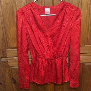 NOBO No Boundaries Women’s Red Faux Wrap Peplum Blouse Top Size XS